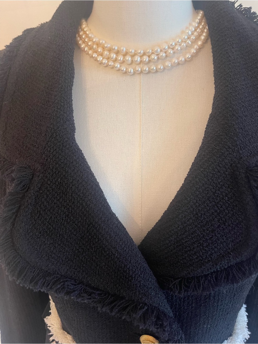 St. John Boutiques Black Bouclé Blazer with Cream Fringe and Gold Buttons - Picture 9 of 13